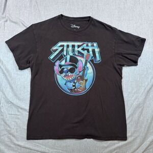 Disney Stitch Shirt Mens Large Black Guitar Rock Band Graphic T-Shirt Tee Cotton